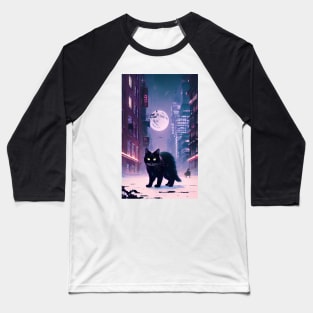 Black yule Cat at night 3 Baseball T-Shirt